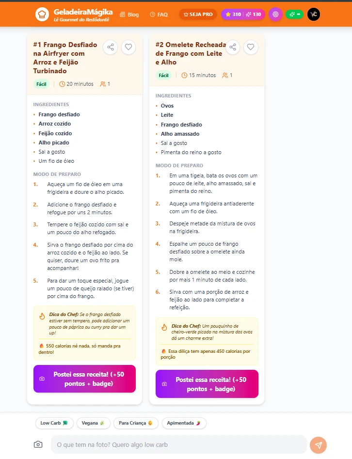 Receitas personalizadas geradas pela IA em 10 segundos